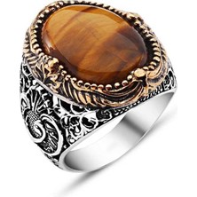 Gumush Gümüş Kaplan Gözü Taşlı Erkek Yüzük