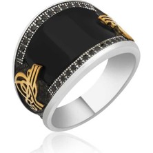 Gumush Gümüş Siyah Taşlı Tuğralı Erkek Yüzük