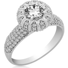 Gumush Gümüş Tektaşlı  Bayan Yüzük