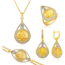 Gumush Gümüş Damla Çerçeveli Tuğra Set