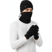 Oil Company Unisex 3'lü Pro Polar Kışlık Set Siyah Bere Boyunluk ve Eldiven Takımı