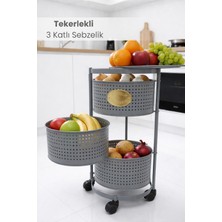 Orvila 3 Katlı Tekerlekli Tepsili Metal Sebzelik Açılır Patates Soğan Meyvelik Sepeti Raf