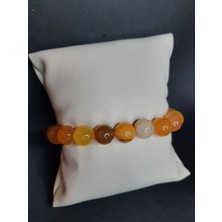 Mryart Sarı ve Kahve Tonlamalı Doğal Akik Taşı Iri Bileklik Unisex