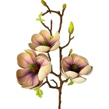 Nettenevime Yapay Çiçek Eva Krem Mor Açık Manolya 3 Çiçekli Uzun Dal 70CM Gerçeksi Doku