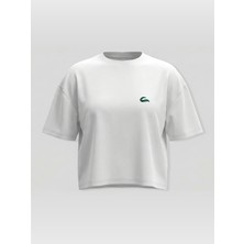 Broco Kadın Oversize Basic Yumuşak Kumaş Classic Broco Logo Crop T-Shirt