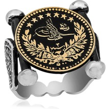 Gumush Gümüş Kadem-I Şerif Detaylı Osmanlı Arması Erkek Yüzük