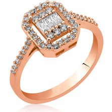 Gumush Gümüş Baget Kesim Rose Bayan Yüzük