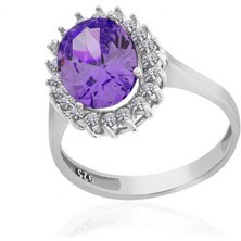 Gumush Gümüş Mor Taşlı Oval Kadın Yüzük