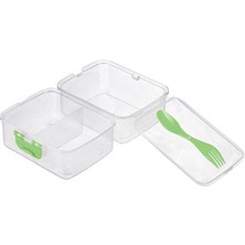 Marsilyan Saydam Kare 3 Bölmeli Çatal Kaşıklı Beslenme Kabı - Diyet Kabı Karışık Renk