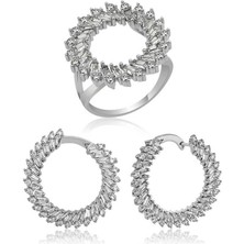 Gumush Gümüş Trapez Taşlı Bayan Set