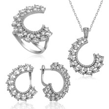 Gumush Gümüş Markiz Taşlı Bayan Set