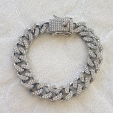 Canka 2 cm Taşlı Cuban Bileklik Unisex