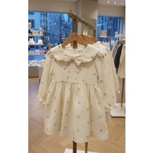 Kidzes Kız Çocuk Kalp Desenli Yakası Fiyonklu Düğme Detaylı Müslin Elbise