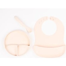 Arthurs Krem Rengi 3’lü Silikon Yemek Seti – Önlük + Diş Kaşıyıcılı Kaşık + Vakumlu Tabak