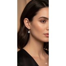Papatya Silver 925 Ayar Gümüş Rose Kaplama Elmas Montür Damla Taşlı Küpe Montür