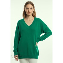 Sermoda Kadın Kazak - V Yaka Triko Kadın Kazak  330 Zümrüt Yeşil