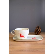 Tabak Evi Porselen Altın Yaldızlı Geyik Kahve Sunum Seti 2 Parça