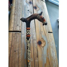 Özel Işlemeli At Figürlü El Işlemeli Devrek Bastonu (Kızılcık Ağacı)