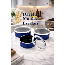Davet Mary 3'lü Emaye Saklama Kabı Lacivert 14CM-16CM-18CM