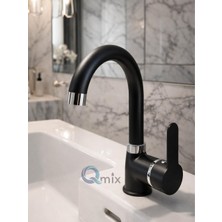 Qmix Siyah Lüx Banyo Lavabo Bataryası-Pirinç Gövde