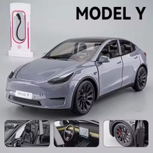 Scowetto Tesla Model Y 1:24 Ölçek Diecast Döküm Model Araba Sesli Işıklı Gri Jarj Istasyonlu Model