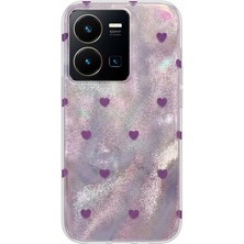 Vivo Y22S Uyumlu Kılıf Zebana Pink Heart Silikon Kılıf Lila