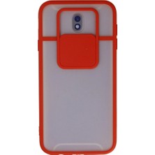 Buğz Samsung Galaxy J7 Pro / J730 Kılıf Palm Buzlu Kamera Sürgülü Silikon - Kırmızı