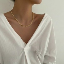 Lente Aksesuar 14K Altın Kaplama Burgu Zincir Kolye (45CM) - Nostaljik Kolye