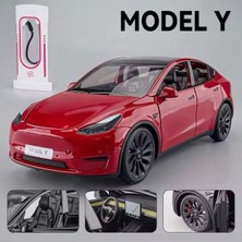 Scowetto Tesla Model Y Diecast Model Araba 1:24 Sesli Işıklı Açılan Kapılar Jarj Istasyonlu Tesla Araba