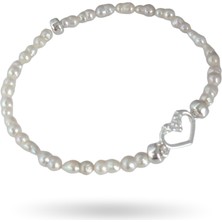 925 Ayar Gümüş Doğal Inci Prenses Kalp Tasarım Kadın Bileklik Doğum Günü Hediye