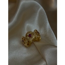 MonCherietr Floryn Pirinç Üzeri Altın Kaplama Yüzük