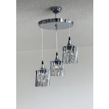 LED Yeni Model 3 Sarkıt Kristal Lüx Avize 3 Ampüllü Krom Renk