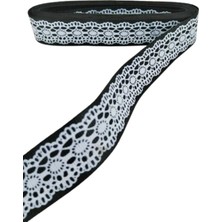 Yta Grup Tafta Dantel Görünümlü Kurdele Siyah 25 mm 1 Metre