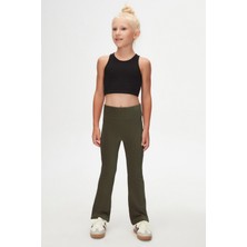 Lovetti Kamuflaj Yeşil Fitilli Kadife Ispanyol Paça Pantolon