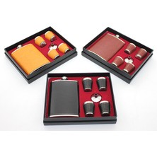 Pazarcan Paslanmaz Çelik 4 Shot Bardaklı Derili Matara Seti Model 1