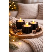 Esbo Design Dekoratif LED Mum Seti – Ahşap Görünümlü, Sıcak Işık (3’lü Set)