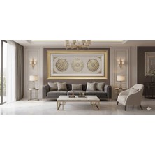 cosangroup 72×148 cm Amener Resulü – Esmaül Hüsna – Ayetel Kürsi Taşlı Papatya Modeli | Kabartma Ayetli, Camlı Modern Ahşap Çerçeve, Özel Tahta Kasalı 3’lü Tablo