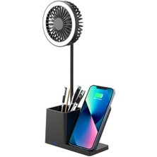 Pazarcan S-Link SL-M9055 10 Watt Kablosuz Şarj Istasyonlu Fanlı Kalemlikli Masa Lambası (Siyah)
