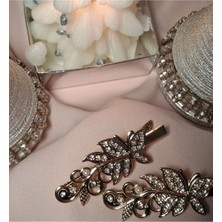 Twinroots Metal Taşlı Kelebek Desenli Gold Ikili Pens Toka