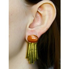 Esha Doğal Taş Yemen Akik Doğal Taşlı Altın Kaplama Küpe EUKU29YMA