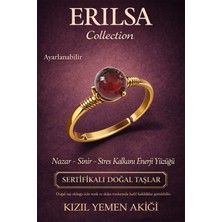 Erilsa Sertifikalı Nazar Stres Kalkanı Enerji Yüzüğü - Kızıl Yemen Taşı Gold Ayarlanabilir Koç Aslan Burcu