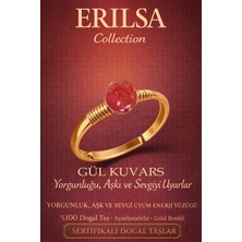 Erilsa Sertifikalı Aşk ve Sevgi Uyum Enerji Yüzüğü - Gül Kuvars Taşı Ayarlanabilir Gold Boğa Terazi Burcu