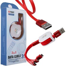 Pazarcan PM-26345 3 In 1 Kırmızı Şarj Kablosu