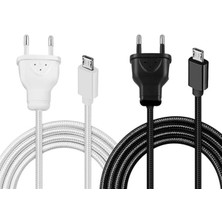 Pazarcan Micro USB Serisi 220V Fişli Örgülü Şarj Kablosu