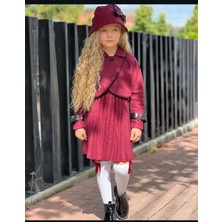 Bordo Kız Çocuk Kısa Pileli Elbise Bolero Ceket ve Şapka Takımı –3/12 Yaş - 31602