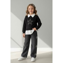 Miniğimin Cicileri Yıldız Taş Detaylı Kız Çocuk 2 Li Takım - Siyah