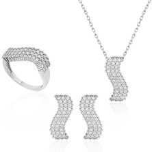 Gumush Gümüş Beyaz Taşlı Su Yolu Bayan Set