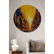 Teona Ahşap Büyülü Şehir Gün Batımı Yağlı Boya Görünümlü Ahşap Dekoratif Tablo Yuvarlak Duvar Tablosu