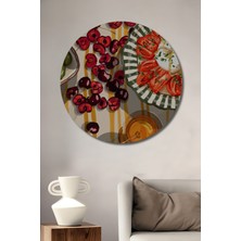 Teona Ahşap Lezzetli Kiraz ve Domates Tabağı Yağlı Boya Görünümlü Dekoratif Ahşap Tablo Yuvarlak Duvar Tablosu