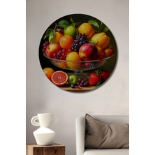 Teona Ahşap Meyve Sepeti Yağlı Boya Görünümlü Ahşap Dekoratif Tablo Yuvarlak Duvar Tablosu